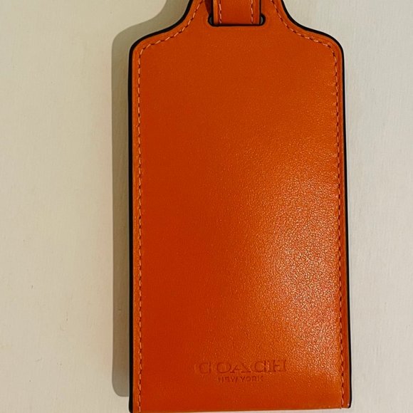 COACH LARGE LUGGAGE TAG IN LEATHER bright orange, plastic id window - Picture 14 of 16